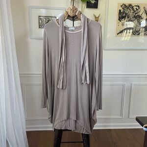 NWT Catherine Lillywhite Taupe Tunic Knit Top with Scarf XL